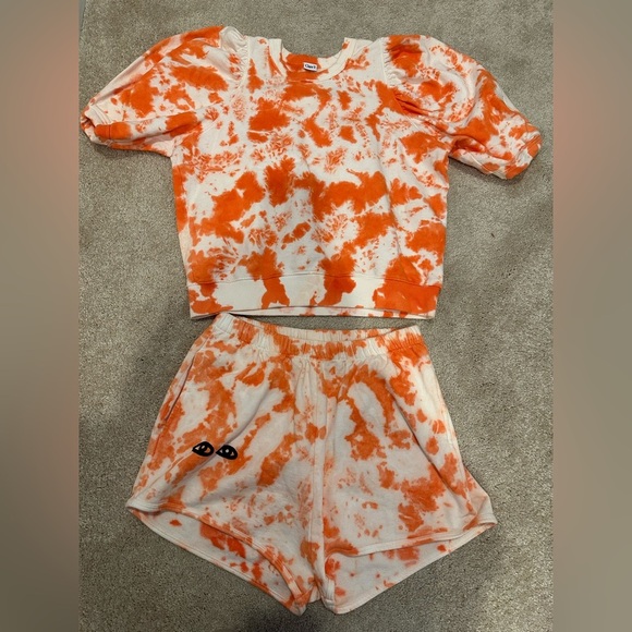 Clare V. Blood Orange Tie Dye Cotton set short set size XS/S - Picture 2 of 4